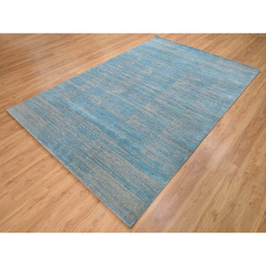 6'x9' Blue Jacquard Hand Loomed Modern Organic Wool And Art Silk Oriental Rug FWR372576