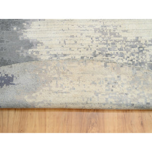 12'x12' Charcoal Black with Gray Abstract Design Wool and Silk Hand Knotted Oriental Round Rug FWR372600