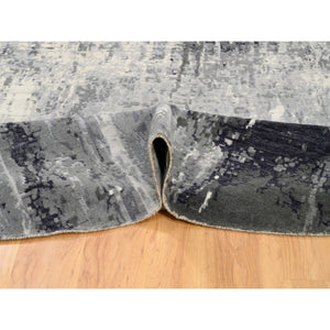 12'x12' Charcoal Black with Gray Abstract Design Wool and Silk Hand Knotted Oriental Round Rug FWR372600