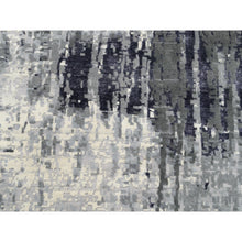 Load image into Gallery viewer, 12&#39;x12&#39; Charcoal Black with Gray Abstract Design Wool and Silk Hand Knotted Oriental Round Rug FWR372600
