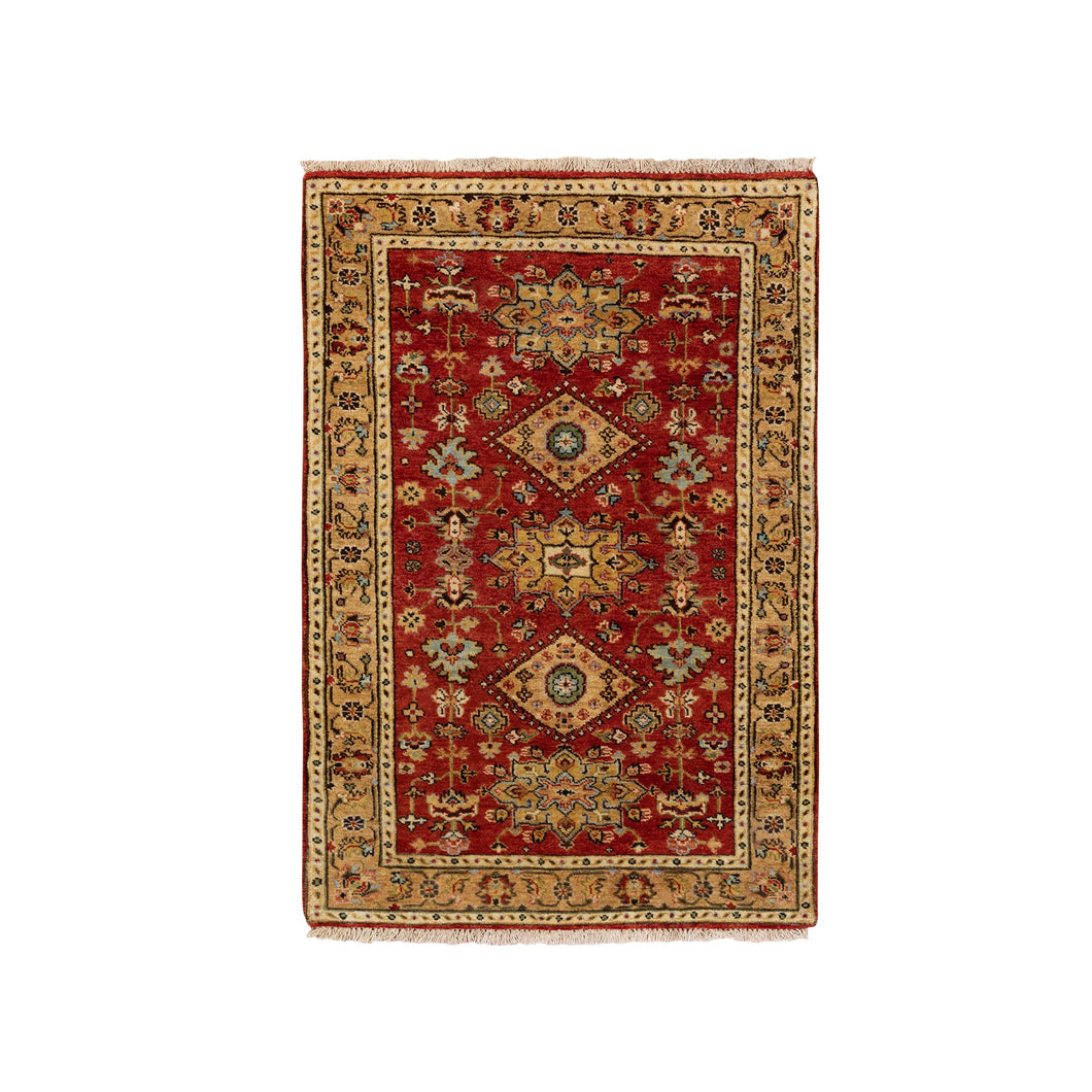 3'x5' Red Pure Wool Karajeh Design Hand Knotted Oriental Rug FWR372654