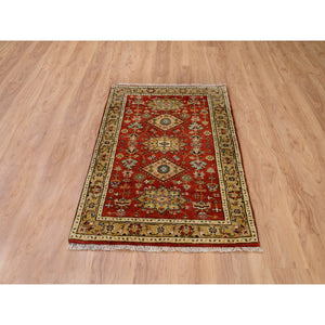 3'x5' Red Pure Wool Karajeh Design Hand Knotted Oriental Rug FWR372654