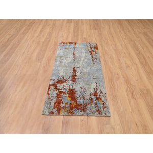 2'6"x5'10" Wool and Silk Abstract with Fire Mosaic Design Hand Knotted Persian Knot Oriental Runner Rug FWR372666
