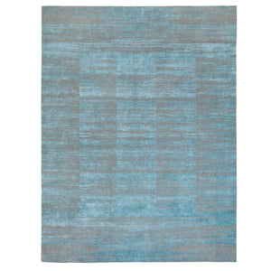 9'x11'10" Blue Jacquard Hand Loomed Modern Organic Wool And Art Silk Oriental Rug FWR372696