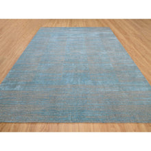 Load image into Gallery viewer, 9&#39;x11&#39;10&quot; Blue Jacquard Hand Loomed Modern Organic Wool And Art Silk Oriental Rug FWR372696