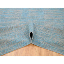 Load image into Gallery viewer, 9&#39;x11&#39;10&quot; Blue Jacquard Hand Loomed Modern Organic Wool And Art Silk Oriental Rug FWR372696