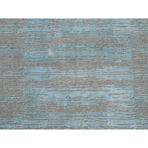 9'x11'10" Blue Jacquard Hand Loomed Modern Organic Wool And Art Silk Oriental Rug FWR372696