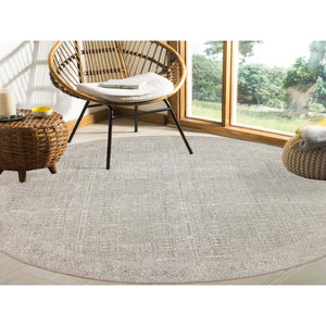 12'x12' Beige Hand Loomed Fine Jacquard with Erased Design Wool and Plant Based Silk Oriental Round Rug FWR372714