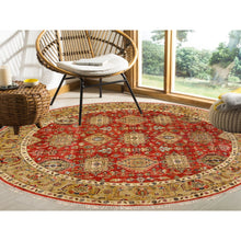 Load image into Gallery viewer, 7&#39;9&quot;x7&#39;9&quot; Red Karajeh Design Hand Knotted Pure Wool Oriental Round Rug FWR372792