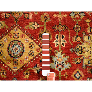 7'9"x7'9" Red Karajeh Design Hand Knotted Pure Wool Oriental Round Rug FWR372792