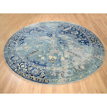 Load image into Gallery viewer, 9&#39;10&quot;x9&#39;10&quot; Navy Blue Broken Persian Heriz Erased Design Wool and Silk Hand Knotted Oriental Round Rug FWR372804