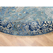 Load image into Gallery viewer, 9&#39;10&quot;x9&#39;10&quot; Navy Blue Broken Persian Heriz Erased Design Wool and Silk Hand Knotted Oriental Round Rug FWR372804