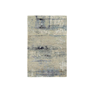 3'x5'1" Ivory Abstract Design Wool And Silk Hand Knotted Rug FWR372924