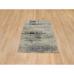 3'x5'1" Ivory Abstract Design Wool And Silk Hand Knotted Rug FWR372924