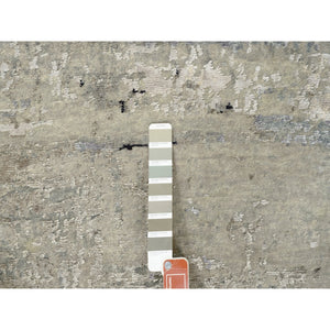 3'x5'1" Ivory Abstract Design Wool And Silk Hand Knotted Rug FWR372924