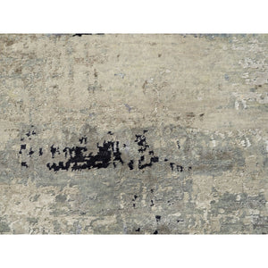 3'x5'1" Ivory Abstract Design Wool And Silk Hand Knotted Rug FWR372924