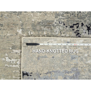 3'x5'1" Ivory Abstract Design Wool And Silk Hand Knotted Rug FWR372924