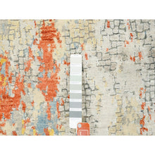 Load image into Gallery viewer, 4&#39;1&quot;x12&#39; Wool and Silk Abstract with Fire Mosaic Hand Knotted Runner Persian Knot Oriental Rug FWR372948