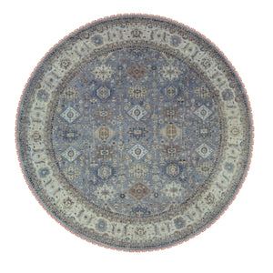14'x14' Gray Karajeh Design Pure Wool Hand Knotted Oriental Round Rug FWR372978