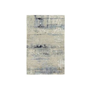 3'x5' Ivory Abstract Design Wool And Silk Hand Knotted Oriental Rug FWR373002