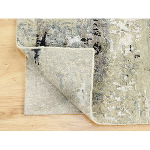 3'x5' Ivory Abstract Design Wool And Silk Hand Knotted Oriental Rug FWR373002