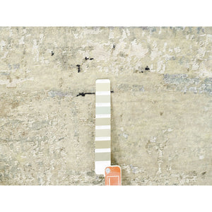 3'x5' Ivory Abstract Design Wool And Silk Hand Knotted Oriental Rug FWR373002