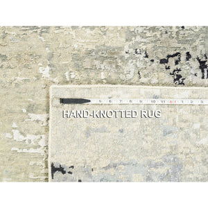 3'x5' Ivory Abstract Design Wool And Silk Hand Knotted Oriental Rug FWR373002