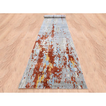 Load image into Gallery viewer, 2&#39;7&quot;x20&#39; Gray Wool and Silk Abstract with Fire Mosaic Design Hand Knotted XL Runner Persian Knot Oriental Rug FWR373032