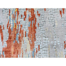 Load image into Gallery viewer, 2&#39;7&quot;x20&#39; Gray Wool and Silk Abstract with Fire Mosaic Design Hand Knotted XL Runner Persian Knot Oriental Rug FWR373032