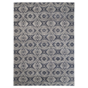 9'x12' Charcoal Black Supple Collection Modern All Over Square Design Erased Pure Wool Hand Knotted Oriental Rug FWR373200
