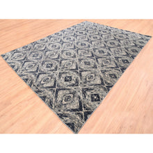 Load image into Gallery viewer, 9&#39;x12&#39; Charcoal Black Supple Collection Modern All Over Square Design Erased Pure Wool Hand Knotted Oriental Rug FWR373200
