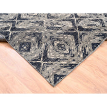 Load image into Gallery viewer, 9&#39;x12&#39; Charcoal Black Supple Collection Modern All Over Square Design Erased Pure Wool Hand Knotted Oriental Rug FWR373200
