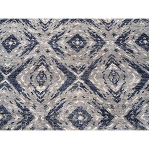 9'x12' Charcoal Black Supple Collection Modern All Over Square Design Erased Pure Wool Hand Knotted Oriental Rug FWR373200