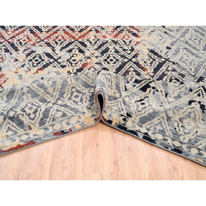 9'x12'1" Silver Gray Supple Collection Erased Mughal Design Hand Knotted Oriental Rug FWR373212