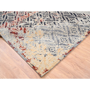 9'x12'1" Silver Gray Supple Collection Erased Mughal Design Hand Knotted Oriental Rug FWR373212