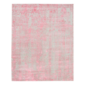 7'10"x10'1" Pink Tone On Tone Wool And Plant Based Silk Erased Transitional Modern Design Jacquard Hand Loomed Oriental Rug FWR373542