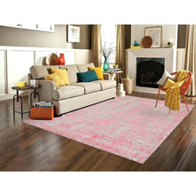 Load image into Gallery viewer, 7&#39;10&quot;x10&#39;1&quot; Pink Tone On Tone Wool And Plant Based Silk Erased Transitional Modern Design Jacquard Hand Loomed Oriental Rug FWR373542
