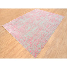 Load image into Gallery viewer, 7&#39;10&quot;x10&#39;1&quot; Pink Tone On Tone Wool And Plant Based Silk Erased Transitional Modern Design Jacquard Hand Loomed Oriental Rug FWR373542