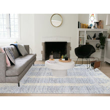 Load image into Gallery viewer, 8&#39;1&quot;x9&#39;10&quot; Gray Jacquard Hand Loomed Tone On Tone Transitional Erased Design Wool And Plant Based Silk Oriental Rug FWR373548