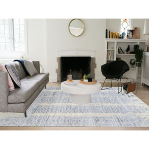 8'1"x9'10" Gray Jacquard Hand Loomed Tone On Tone Transitional Erased Design Wool And Plant Based Silk Oriental Rug FWR373548