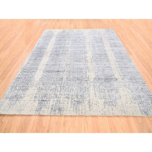 8'1"x9'10" Gray Jacquard Hand Loomed Tone On Tone Transitional Erased Design Wool And Plant Based Silk Oriental Rug FWR373548