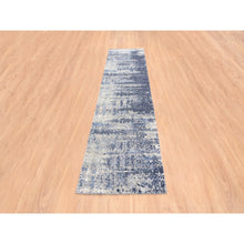 Load image into Gallery viewer, 2&#39;5&quot;x10&#39; Blue Abstract With Mosaic Design Wool And Silk Hand Knotted Oriental Runner Rug FWR373572
