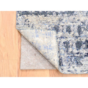 2'5"x6'1" Blue Abstract With Mosaic Design Wool And Silk Hand Knotted Oriental Runner Rug FWR373578