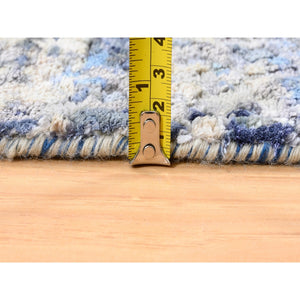 2'5"x6'1" Blue Abstract With Mosaic Design Wool And Silk Hand Knotted Oriental Runner Rug FWR373578