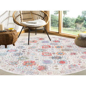 12'2"x12'2" Colorful Silk With Textured Wool Tabriz Vase And Flower Design Hand Knotted Oriental Round Rug FWR373644