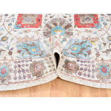 Load image into Gallery viewer, 12&#39;2&quot;x12&#39;2&quot; Colorful Silk With Textured Wool Tabriz Vase And Flower Design Hand Knotted Oriental Round Rug FWR373644