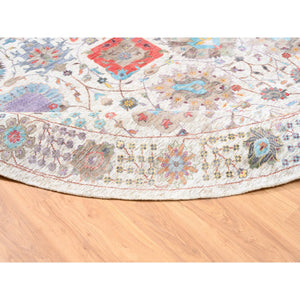 12'2"x12'2" Colorful Silk With Textured Wool Tabriz Vase And Flower Design Hand Knotted Oriental Round Rug FWR373644