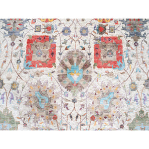 12'2"x12'2" Colorful Silk With Textured Wool Tabriz Vase And Flower Design Hand Knotted Oriental Round Rug FWR373644