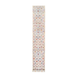 2'6"x16'1" Colorful Silk With Textured Wool Tabriz Vase With Flower Design Hand Knotted Oriental XL Runner Rug FWR373728