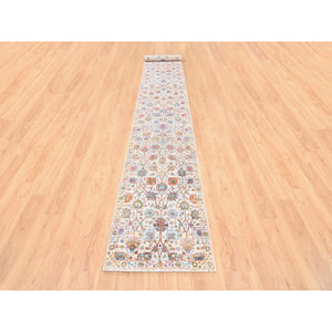 2'6"x16'1" Colorful Silk With Textured Wool Tabriz Vase With Flower Design Hand Knotted Oriental XL Runner Rug FWR373728